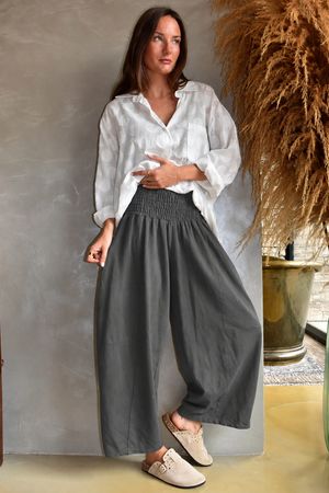 Lock Shirring Barrel Pant Charcoal