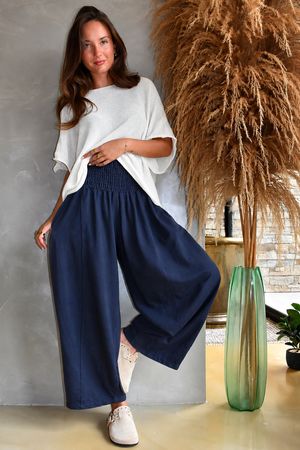 Lock Shirring Barrel Pant Navy