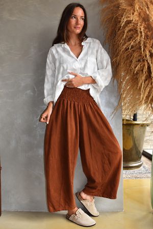 Lock Shirring Barrel Pant Rust