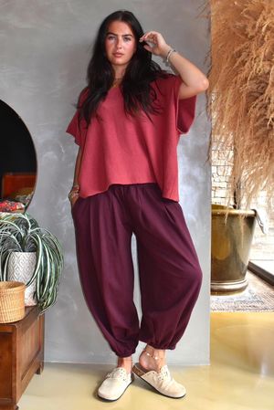 Lock Shirring Pleat Cuff Pant Aubergine