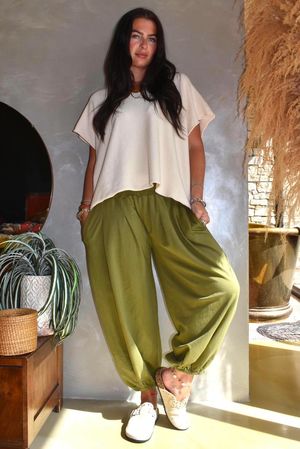 Lock Shirring Pleat Cuff Pant Olive