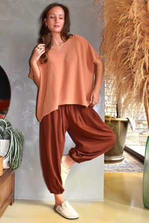 Lock Shirring Pleat Cuff Pant Rust