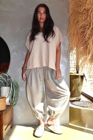 Lock Shirring Pleat Cuff Pant Stone