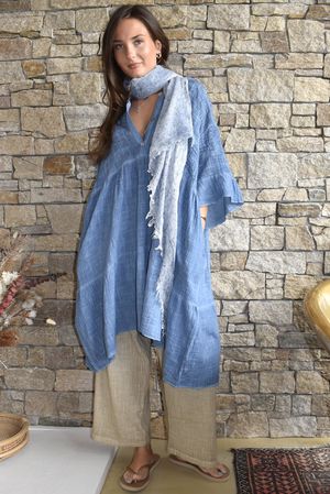 Loom & Thread Embroidered Tiered Smock Dress Washed Denim
