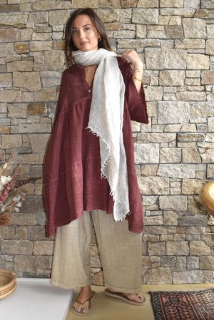 Loom & Thread Embroidered Tiered Smock Dress Washed Merlot