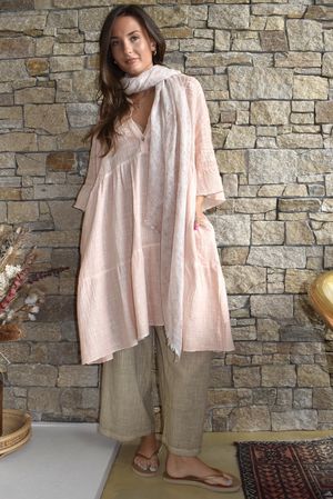 Loom & Thread Embroidered Tiered Smock Dress Washed Peachy Nude