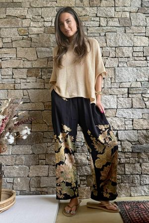 Lotus Oriental Wide Leg Pant Black