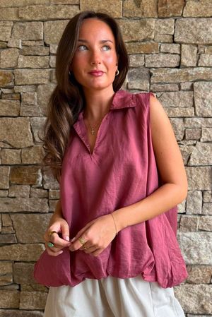 Mabel Sleeveless Bubble Blouse Dusky Rose