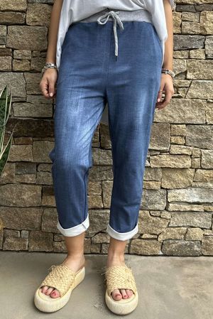 Made in Italy Basic Cotton Jogger Vintage Dark Denim Print