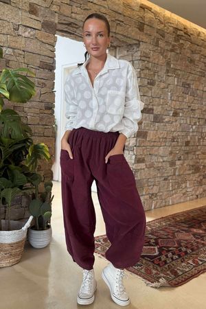 Made in Italy Bateau Needlecord Shelby Cocoon Pant Dark Cherry - 