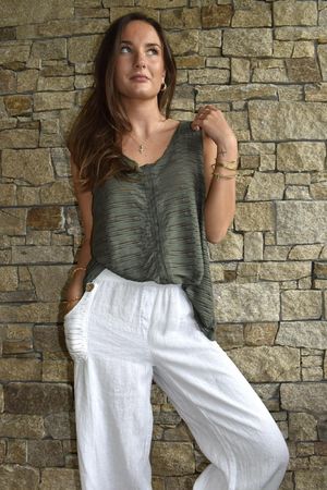  Benji Linen Panel Wave Vest Khaki 