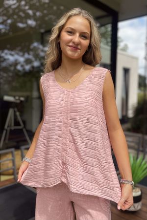 Made in Italy Benji Linen Panel Wave Vest Wild Rose