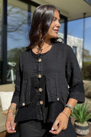 Made in Italy Benji Linen Wave Panel Jacket Black