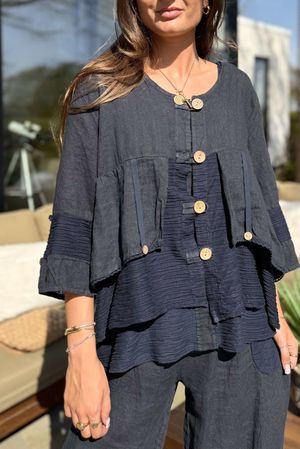 Made in Italy Benji Linen Wave Panel Jacket Navy