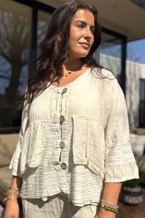 Made in Italy Benji Linen Wave Panel Jacket Stone