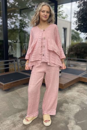 Made in Italy Benji Linen Wave Panel Jacket Wild Rose