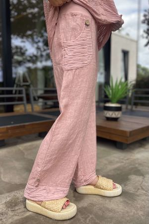 Made in Italy Benji Linen Wave Panel Pant Wild Rose