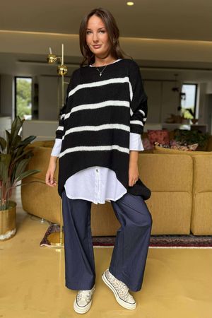 Made in Italy Big Softie Breton Archie Slouch Knit Top Black