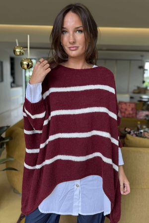Made in Italy Big Softie Breton Archie Slouch Knit Top Burgundy
