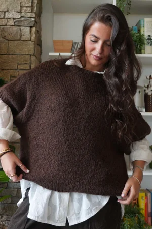 Made in Italy Big Softie Cap Sleeve Knit Top Chocolate