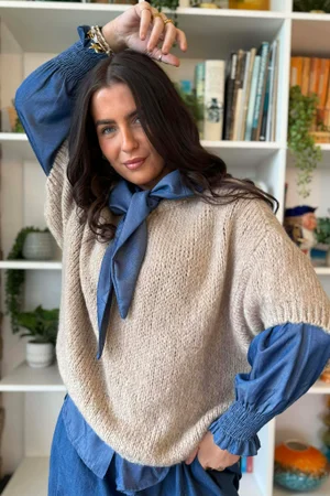  Big Softie Cap Sleeve Knit Top Oatmeal 