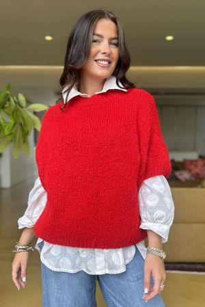 Made in Italy Big Softie Cap Sleeve Knit Top Rouge