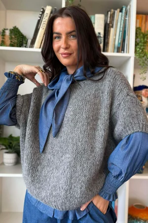  Big Softie Cap Sleeve Knit Top Slate 