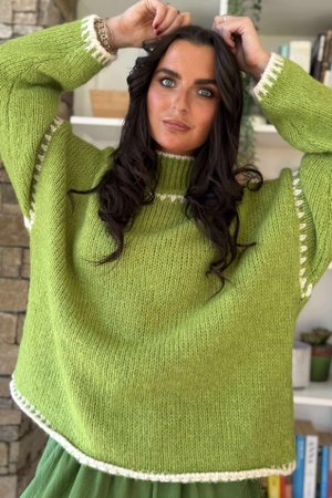  Big Softie Whipstitch Knit Jumper Olive - /3 ** 