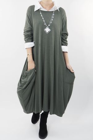 Made in Italy Chalet Classic Cocoon Knit Dress Bonsai Green /