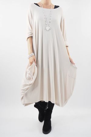 Made in Italy Chalet Classic Cocoon Knit Dress Stone Beige