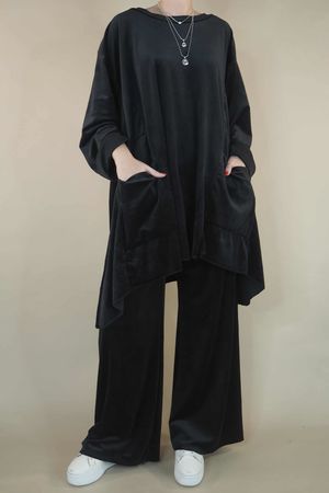 Made in Italy Chalet Soft Stretch Velour Pocket Dip Side Set Black