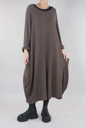 Made in Italy Classic Super Soft Ribbed Fine Knit Cocoon Dress Chocolate