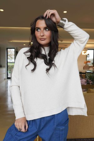 Charli Turtle Ribby Knit Top Stone /10=