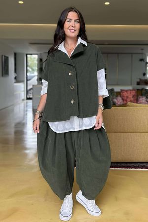 Made in Italy Cooper Needlecord Cap Sleeve Jacket Deep Moss -