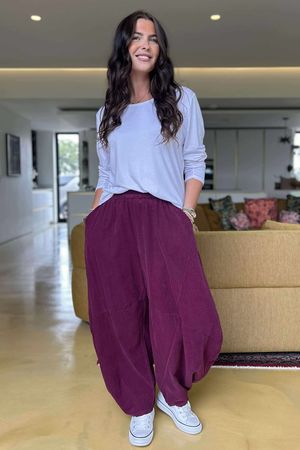 Made in Italy Cooper Needlecord Classic Barrel Leg Pant Beetroot -