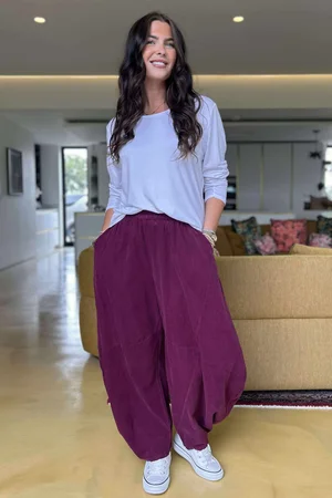 Made in Italy Cooper Needlecord Classic Barrel Leg Pant Beetroot -
