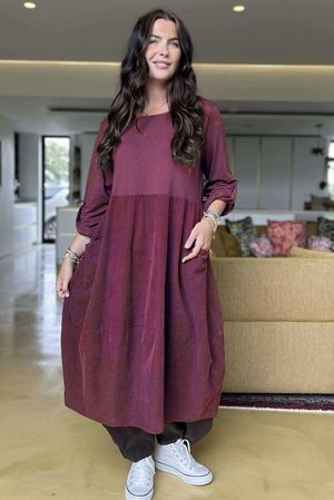 Made in Italy Cooper Needlecord Cocoon Dress Beetroot