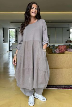 Made in Italy Cooper Needlecord Cocoon Dress Mocha