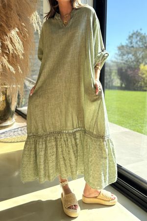 Made in Italy Darra Souk Dress Washed Asparagus