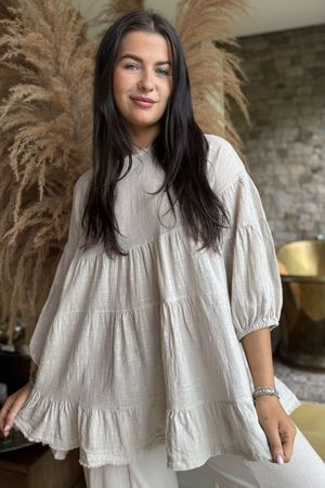 Made in Italy Driftwood Bell Sleeve Smock Stone 