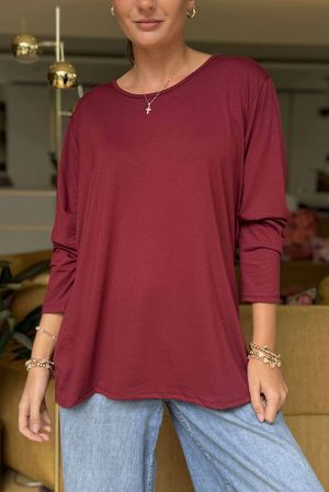 Made in Italy Essential Jersey Long Sleeve Top Burgundy
