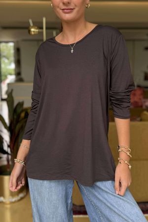 Made in Italy Essential Jersey Long Sleeve Top Chocolate