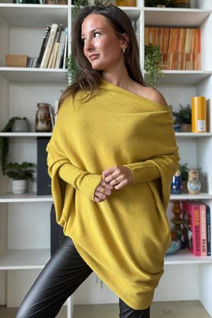 Huggle Asymmetric Draped Knit Jumper Bamboo