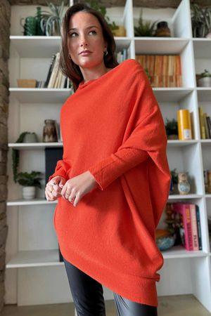 Huggle Asymmetric Draped Knit Jumper Fire