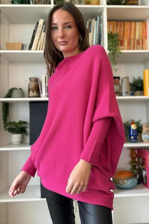 Huggle Asymmetric Draped Knit Jumper Geranium