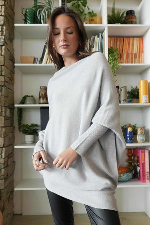 Huggle Asymmetric Draped Knit Jumper Grey Marl