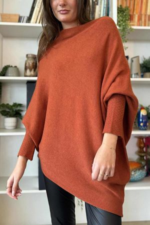 Huggle Asymmetric Draped Knit Jumper Sienna