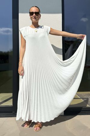 Made in Italy Izzy Pleat Maxi Swing Dress Warm White - 