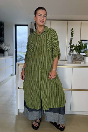 Made in Italy Marina Chalk Stripe Longline Shirt Lime