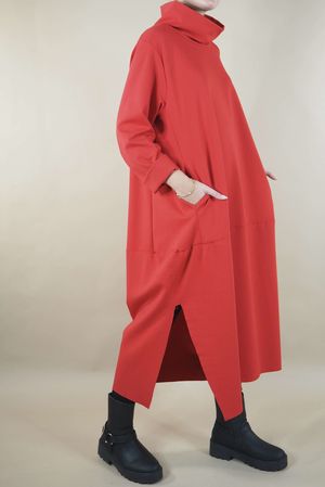 Made in Italy Ori Scuba Funnel Neck Cocoon Dress Ruby